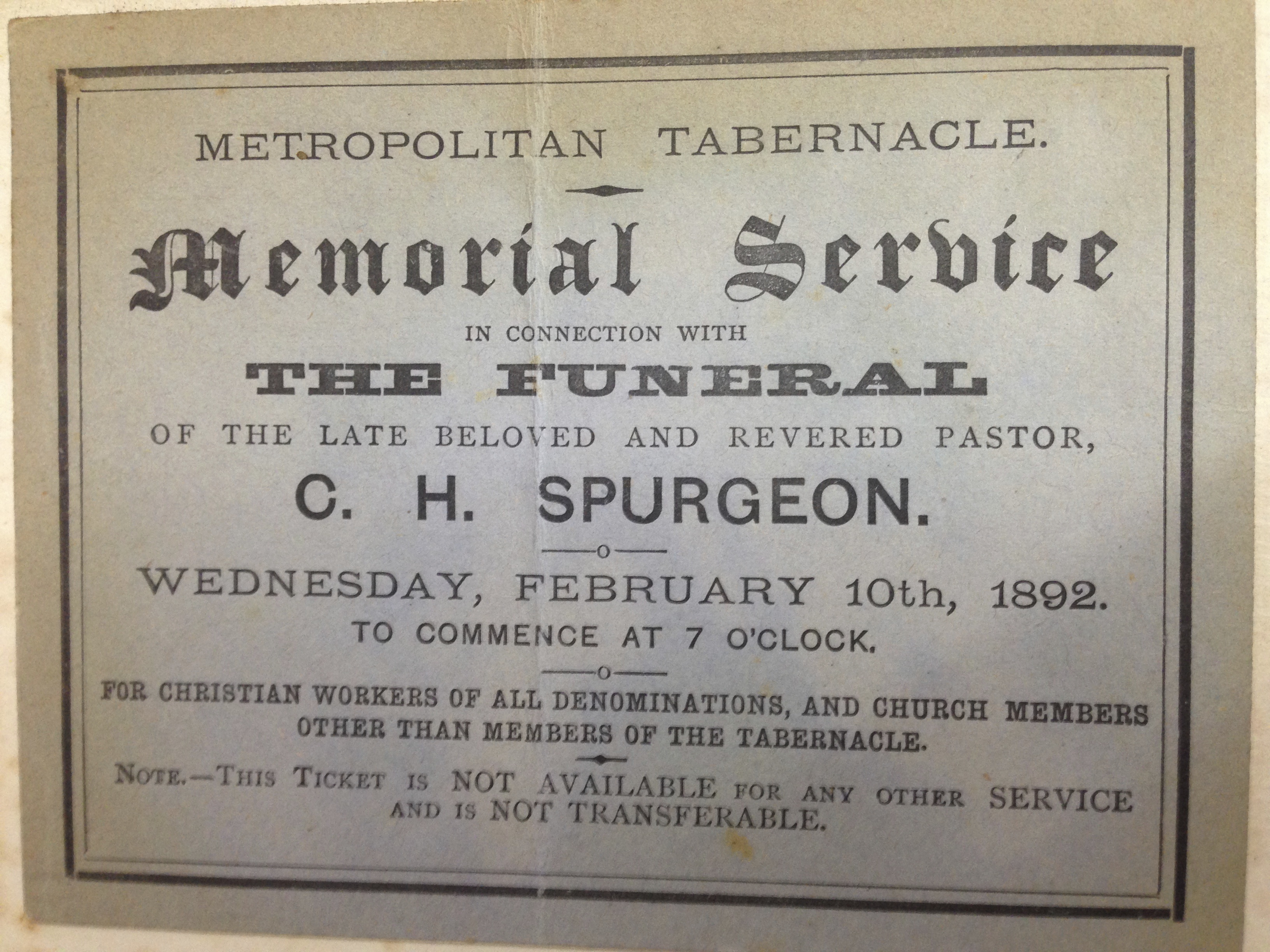Charles Hadden Spurgeon's Funeral notice