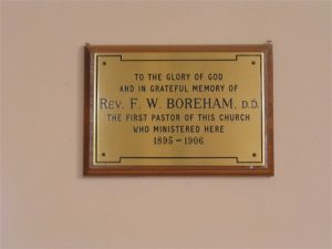 Mosgiel Baptist Memorial Plaque to Rev. F. W. Boreham