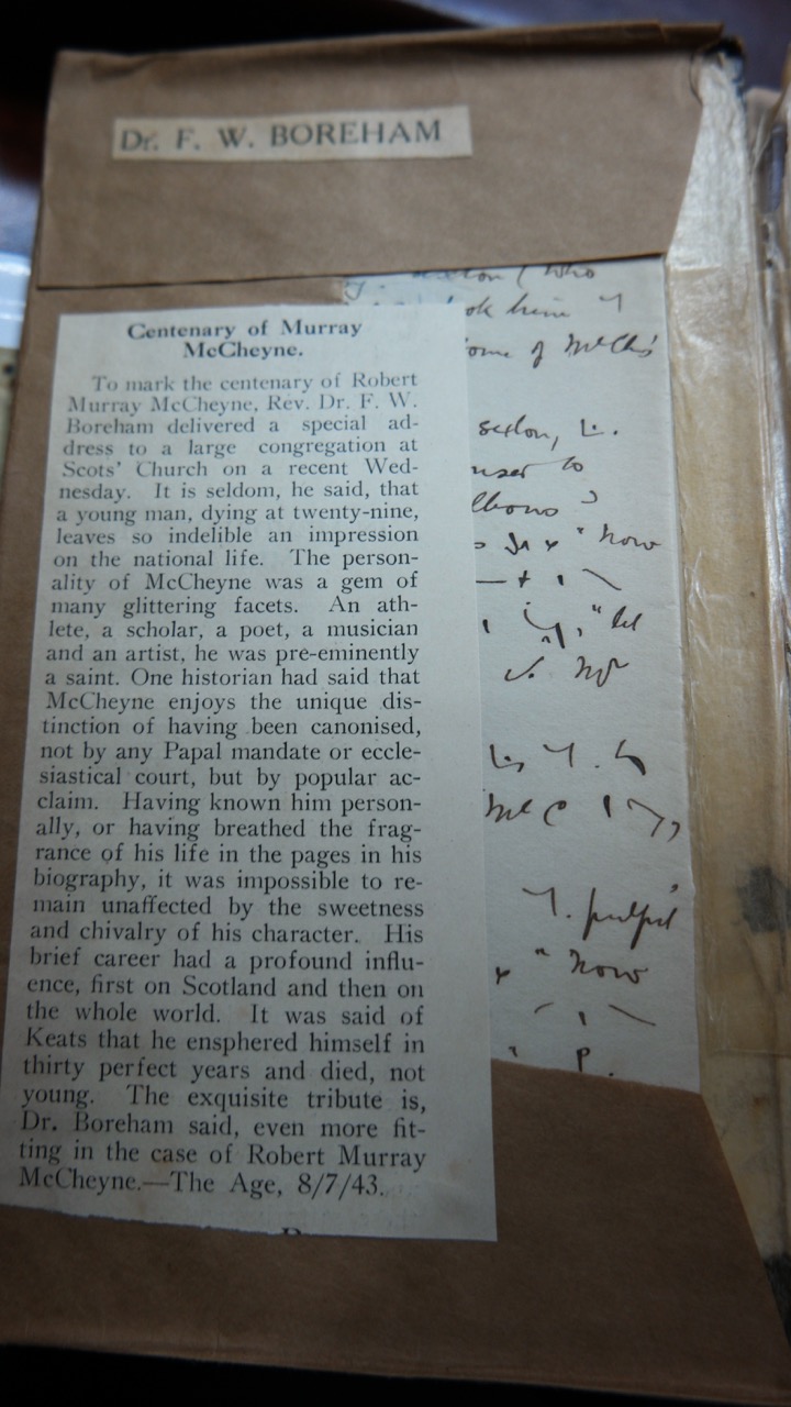 Dr. F.W. Boreham's preliminary article about Robert Murray McCheyne as it appeared in the Melbourne Age newspaper.